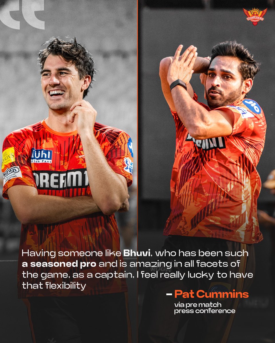 SumitJh30967253's tweet photo. Captain Pat emphasizes Bhuvi's importance to the team and we cannot agree more! 🧡🔥

#SRHvMI #Bhuvi https://t.co/g7vaEtmwrP