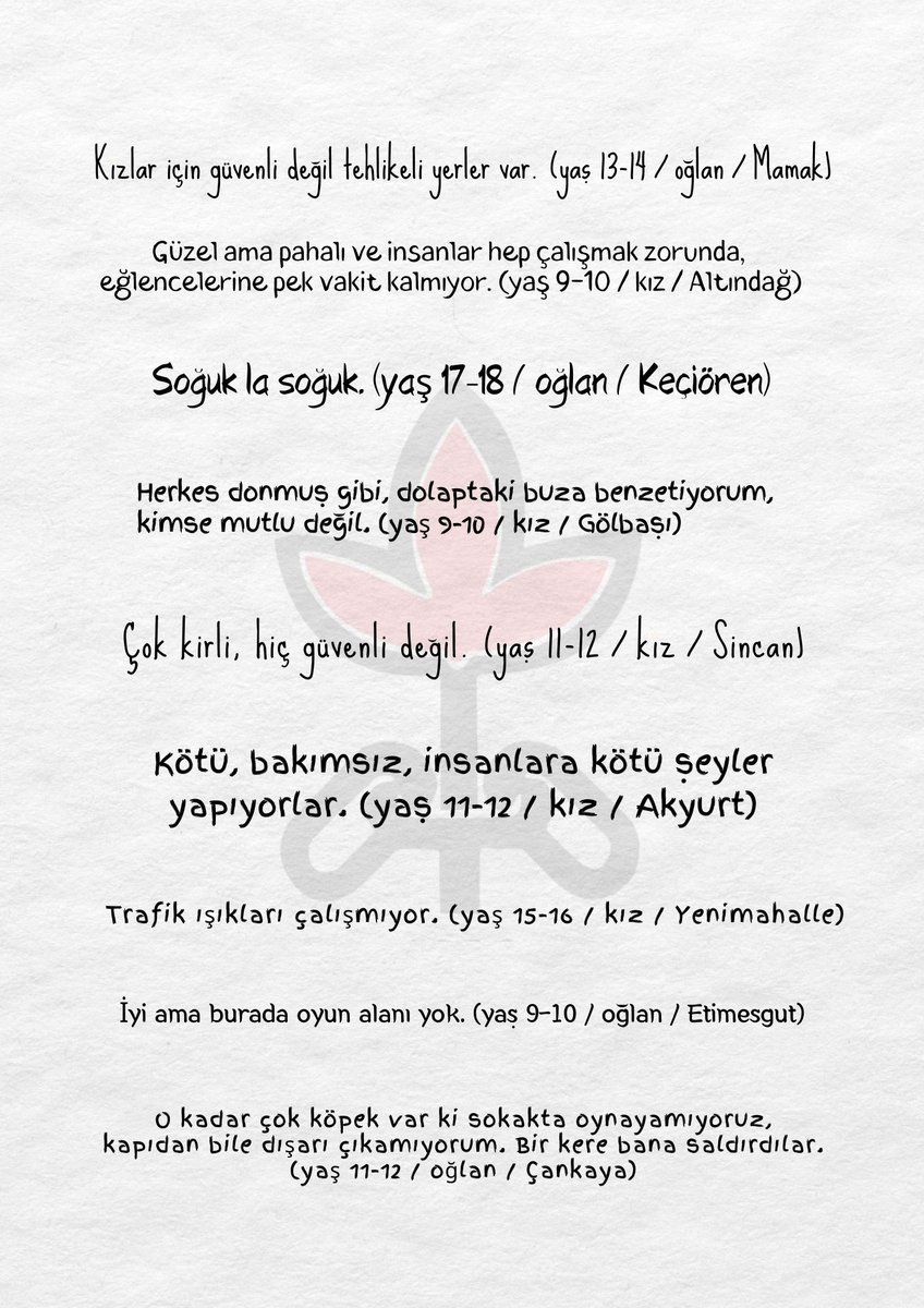 CocukIhd's tweet photo. Raporda; “Çocuklar mahallelerini nasıl tanımlıyor?” (syf. 32) ve “Çocuklar Ankara’yı nasıl tanımlıyor?” (syf. 50) bölümlerinde çocukların yaşadığı mahalle ve Ankara hakkındaki ifadeleri, çocuk- yerel yönetim ilişkisini görmek açısından önemli bir gösterge oluşturuyor. https://t.co/pHl3B6Q0kY