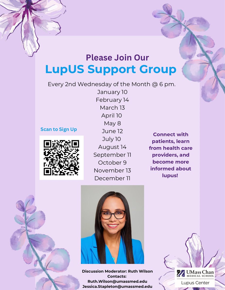 UMassLupus's tweet photo. Hi all! The UMass Lupus Center has partnered with Ruth Wilson to create the LupUS Support Group🤍 Please join us every 2nd Wednesday of the month to have lively discussions and connect with other local lupus patients. Register here: https://t.co/2R0fjfD4V2 https://t.co/JhEcfxN3Y0