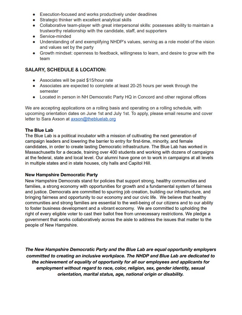 TheBlueLab's tweet image. We are hiring NH Associates for Summer and Fall 2024! The job description is attached. To apply, send your resume and cover letter to axson@thebluelab.org!