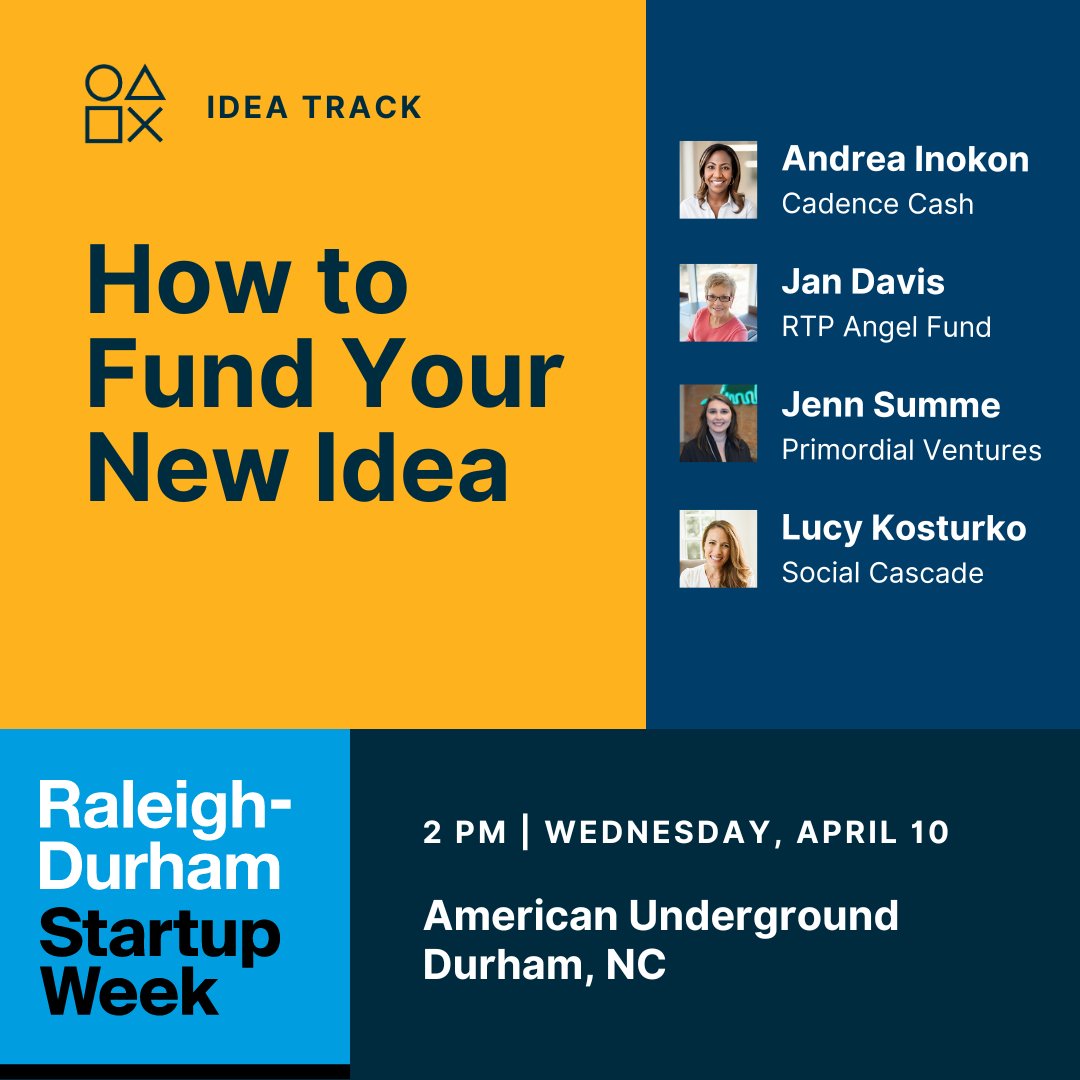 Have an idea but aren't sure where to get the money to bring it to life? This panel will share your options for acquiring early-stage funding or how you can go the DIY route with effective bootstrapping.

Register today to attend: raleighdurhamstartupweek.com

#rdsw2024 #yalltech