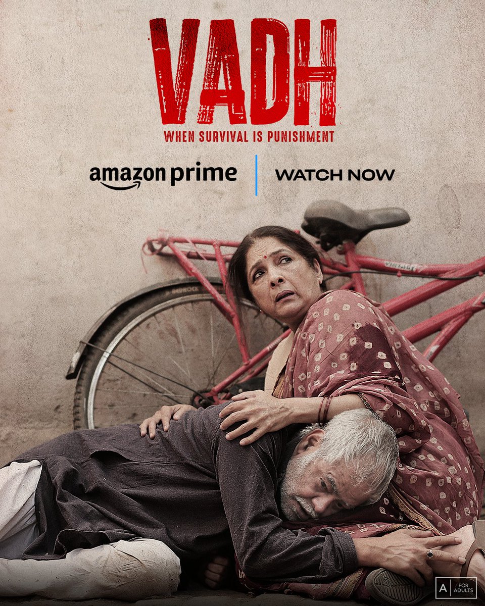 #Vadh is now available on @PrimeVideo for you to experience the thrill! @imsanjaimishra @Neenagupta001 #saurabhsachdeva @manavvij786 @J_Studio_ @o_teri_rajeev @luv_ranjan @gargankur @Neerajruhil21 @subhav86sharma #NympheaSaraf @JStudioFilms #NextLevelProductions @TSeries