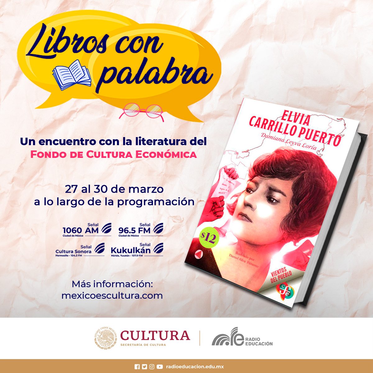 RadioEducacion's tweet photo. Disfruta #LibrosConPalabra con @FCEMexico en compañía de @VerOrtizTV

Acércate a la vida de #ElviaCarrilloPuerto, sufragista, #feminista y política que dedicó su vida a luchar en favor de los derechos de la mujer

⏰ Hoy, 10, 15 y 18:30 h 
 📻@1060amRE y 96.5 FM #CDMX https://t.co/x2ngjonHrv