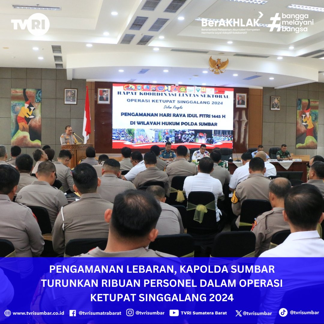 tvrisumbar's tweet image. SUMBAR - Kapolda Sumbar Irjen Pol Suharyono menyebut akan menurunkan ribuan personel pada Operasi Ketupat Singgalang 2024 guna mengamankan hari raya Idul Fitri mendatang.
#infosumbar #infolebaran #OperasiKetupatSinggalang2024 #Mudik #Lebaran #tvri #tvrisumbar #infopadang