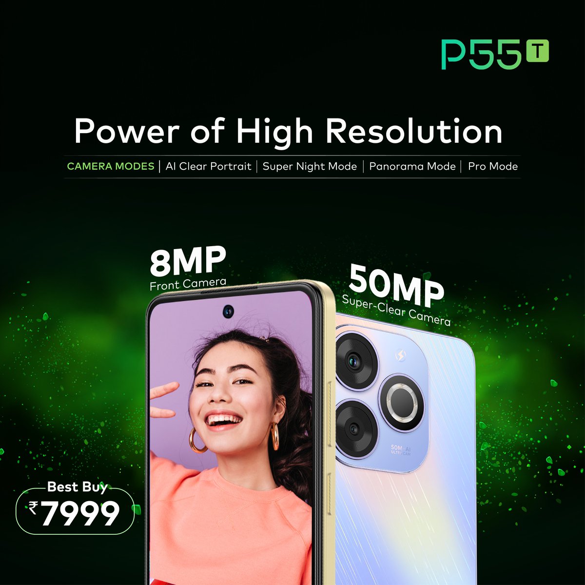 Anyone can be a pro photographer with the 50MP super-clear rear camera and 8MP front camera of itelP55T. Available at your nearest retail outlet for just Rs 7999. #enjoybetterlife #P55T #itelSmartphone