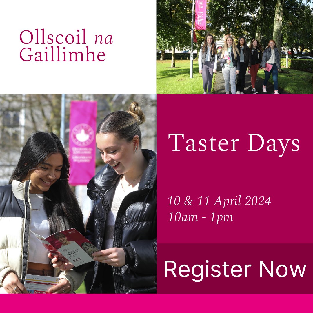 University of Galway are delighted to offer Taster Days to students to explore careers and courses in Arts, Business, Law, Science, Engineering and Health Sciences. Register Now: ow.ly/Sw0t50R36YR #UniversityOfGalway #Galway #TasterDays