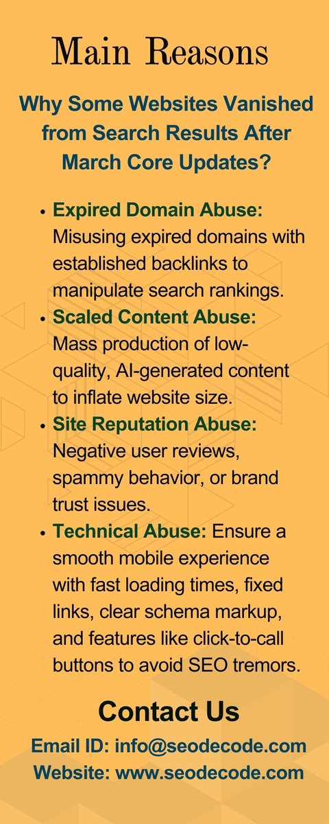 seodecode's tweet image. March 2024 Core Update

Google targeted low-quality content and spammy tactics with this major update.

✅ Content Focus
✅ Technical SEO
✅ New Targets

#coreupdate #marchcoreupdate #2024coreupdate #seoservice #digitalmarketingservice