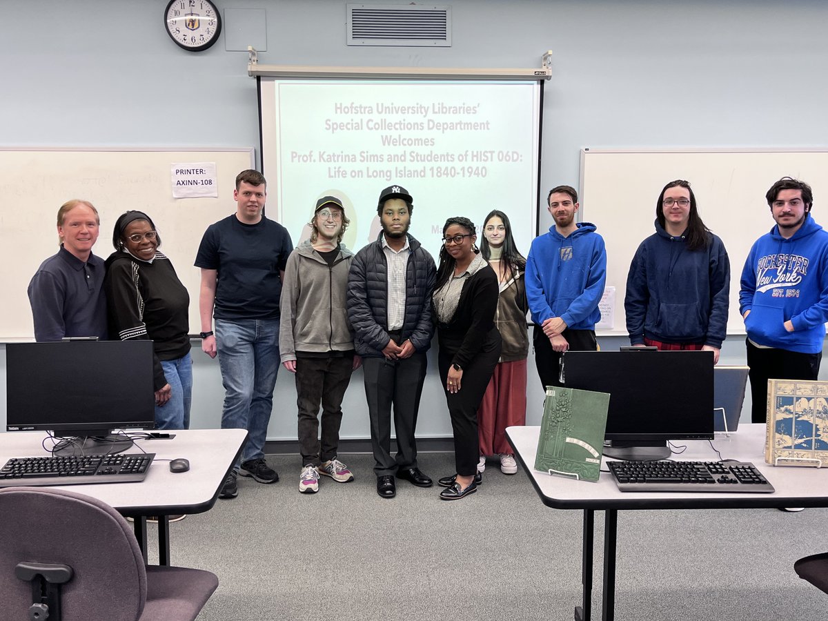 We had a great session yesterday afternoon with Prof. Katrina Sims and the students of her HIST 06D: Life on Long Island 1840-1940 class. We look forward to hosting them in our reading room and assisting them with their research projects. @HofstraU #Hofstra #AxinnLibrary