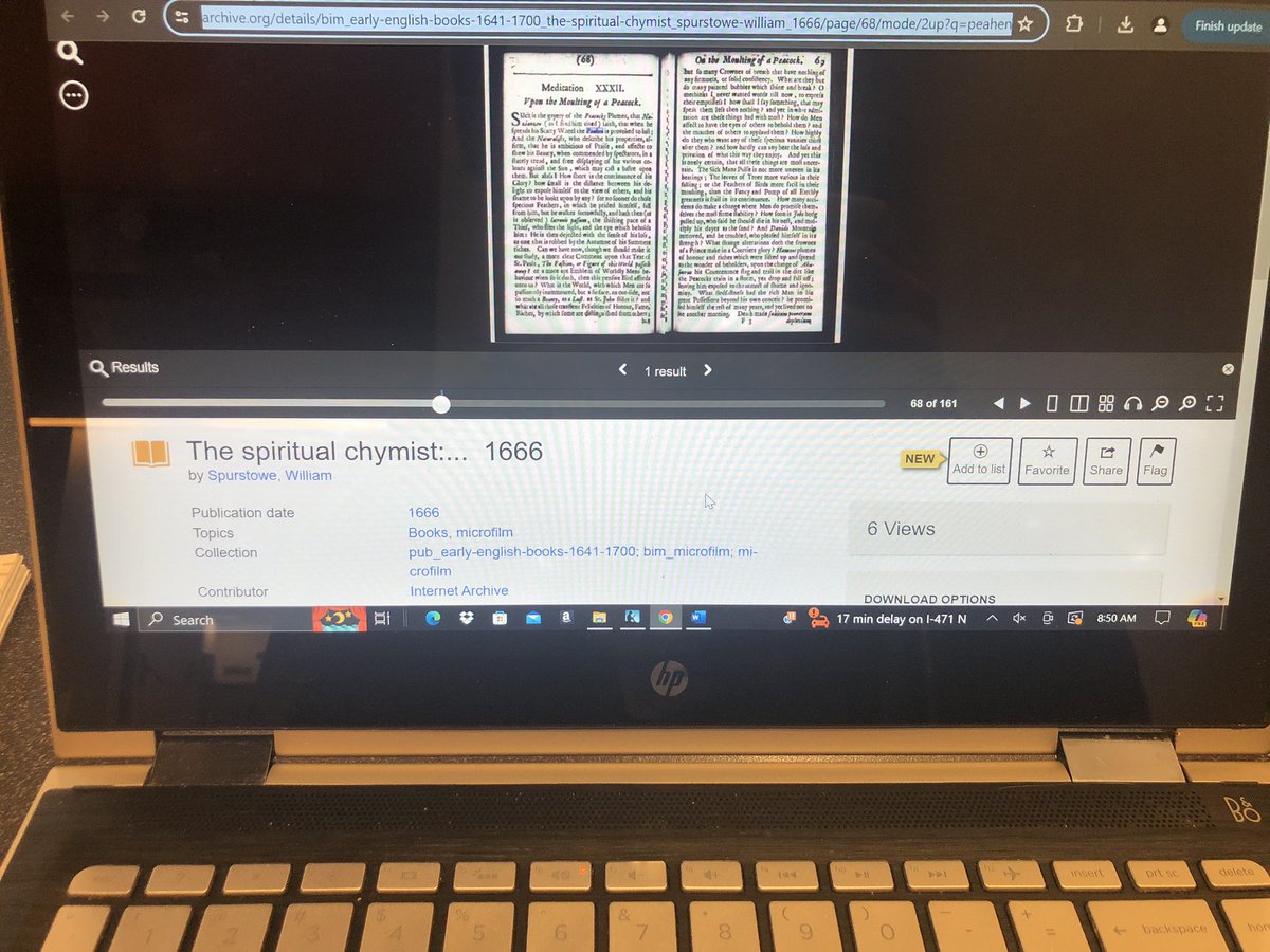 I’m doing research for a conference paper on the environmental history of peacocks, and it’s amazing that only six people have looked at this book from 1666 since it was digitized, which feels very cool

I might be the only one to read the section on peacocks in centuries 🦚
