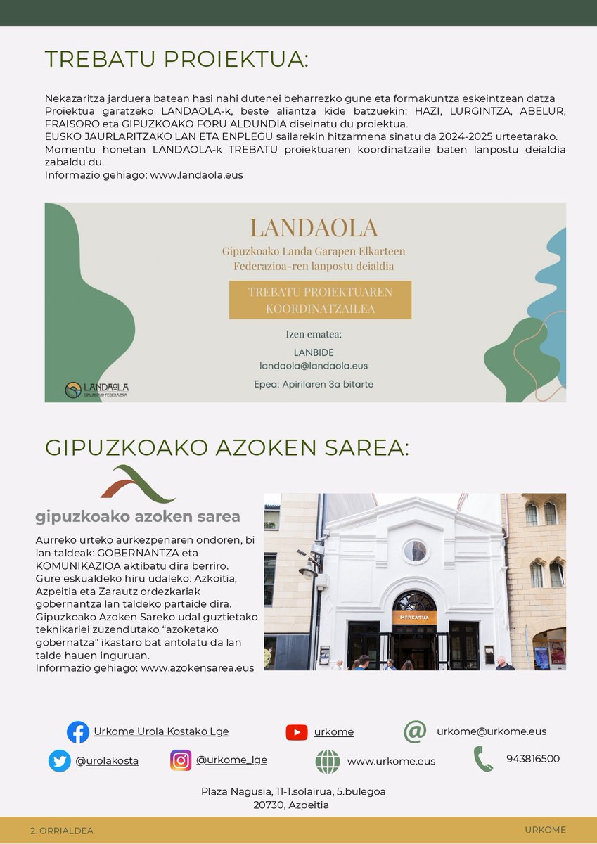 urolakosta's tweet photo. Urkomeko hirugarren Newsletterra argitaratu dugu.
Lau hilabetetik behin aterako dugu ale berria.
Urkomen eta Urkometik gauzatzen ditugun jarduerak ezagutu eta hauen berri eduki dezazuen.
#landaeremubizia https://t.co/vzJBZqUITl
