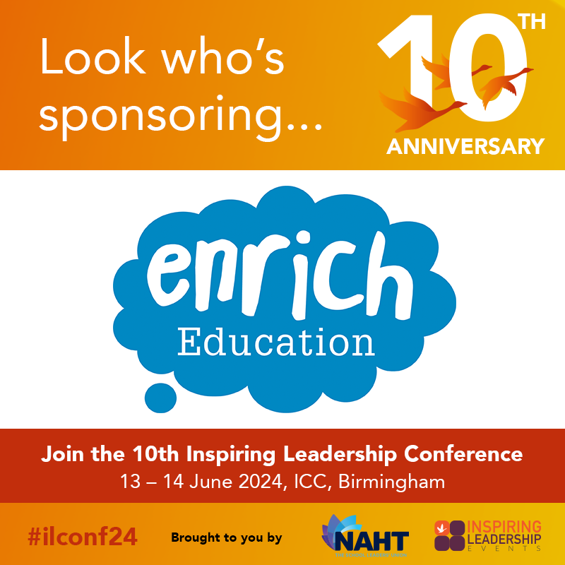 Look who’s sponsoring the tenth Inspiring Leadership Conference, @enrichedu. 

 Don't miss out, book now: bit.ly/3MVxXjA
 
 #schoolleaders #headteachers #educationevent #education #leadership