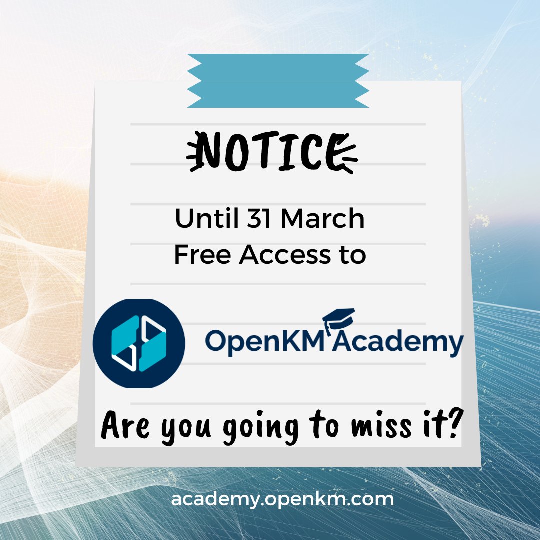 #Takeadvantage of #freeaccess to #OpenKMAcademy #certifiedcourses until March 31st. academy.openkm.com/?lang=en openkm.com/en/contact.html #developer #administrator #consultant #workflow #enduser