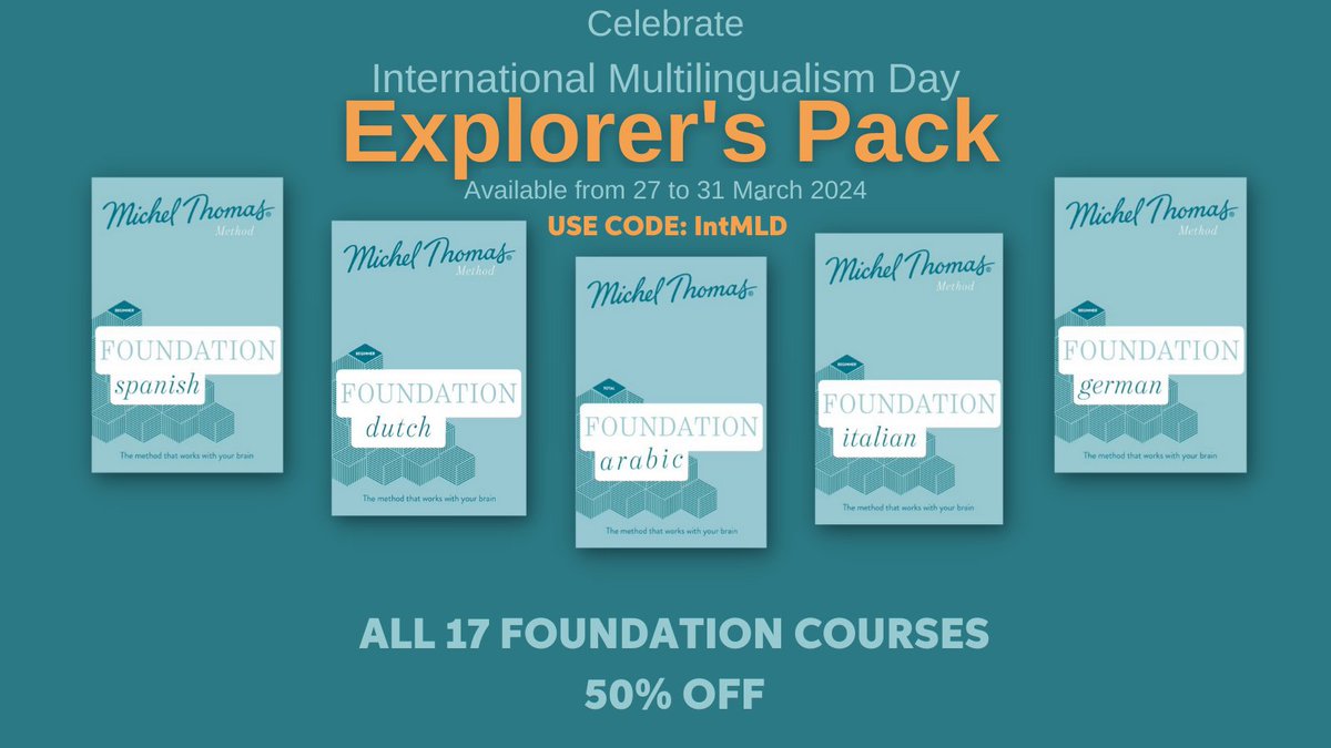 You ask, we deliver! Announcing the exclusive, once-a-year Explorer's Pack Sale for #InternationalMultilingualismDay: ALL foundation courses now 50% OFF with code INTMLD. Purchase one, all, or mix &amp; match! Where will you go next on your language journey?
michelthomas.com