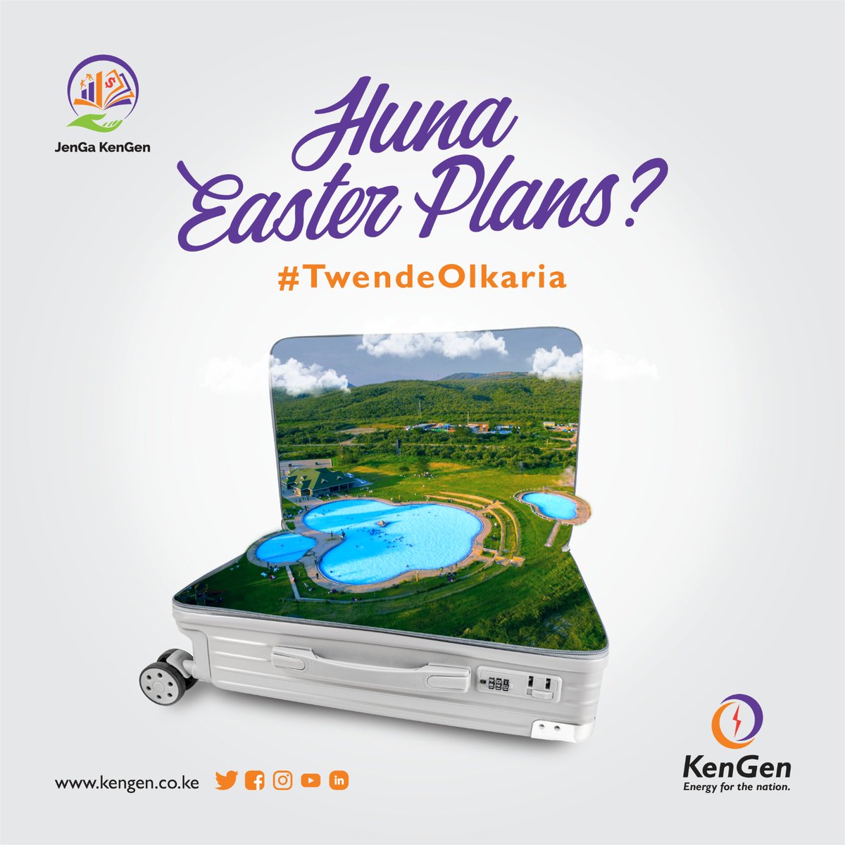 KenGenKenya's tweet photo. Form ya Easter ni?

Why not recharge at the KenGen Olkaria Geothermal Spa? 

From the picturesque views of the Great Rift Valley to the towering cliffs of Hell’s Gate National Park, the @KenGenKenya Geothermal Spa is the perfect long weekend plan! #TwendeOlkaria ^EM https://t.co/lXtDWx7Yki
