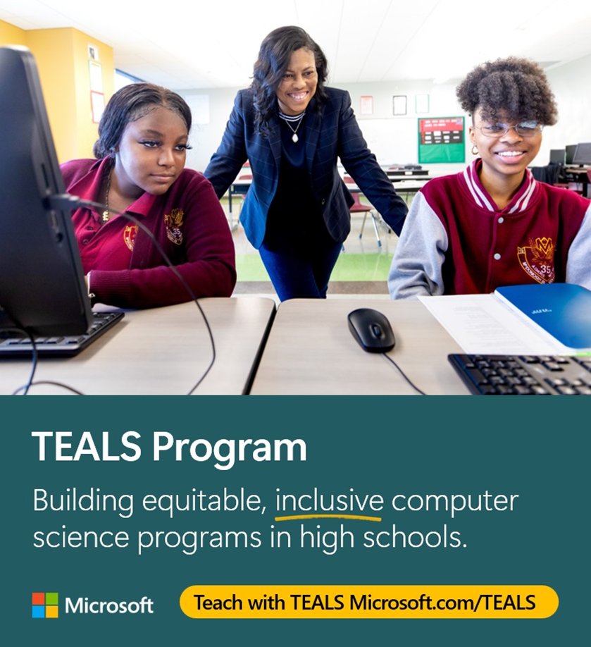 The @TEALSProgram helps teachers build their CS skills by pairing them with volunteers from the tech industry and vetted curriculum. Learn how TEALS helps high schools build equitable, inclusive CS programs and apply at aka.ms/TeachWithTEALS.