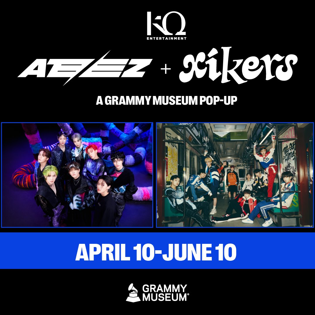 Get ready to step into the world of @ATEEZofficial and house of @xikers_official through '@KQENT. (ATEEZ & xikers): A GRAMMY Museum Pop-Up' on display April 10 through June 10, featuring exclusive items! 🎶 Stay tuned for more details on grm.my/3TtQZQy