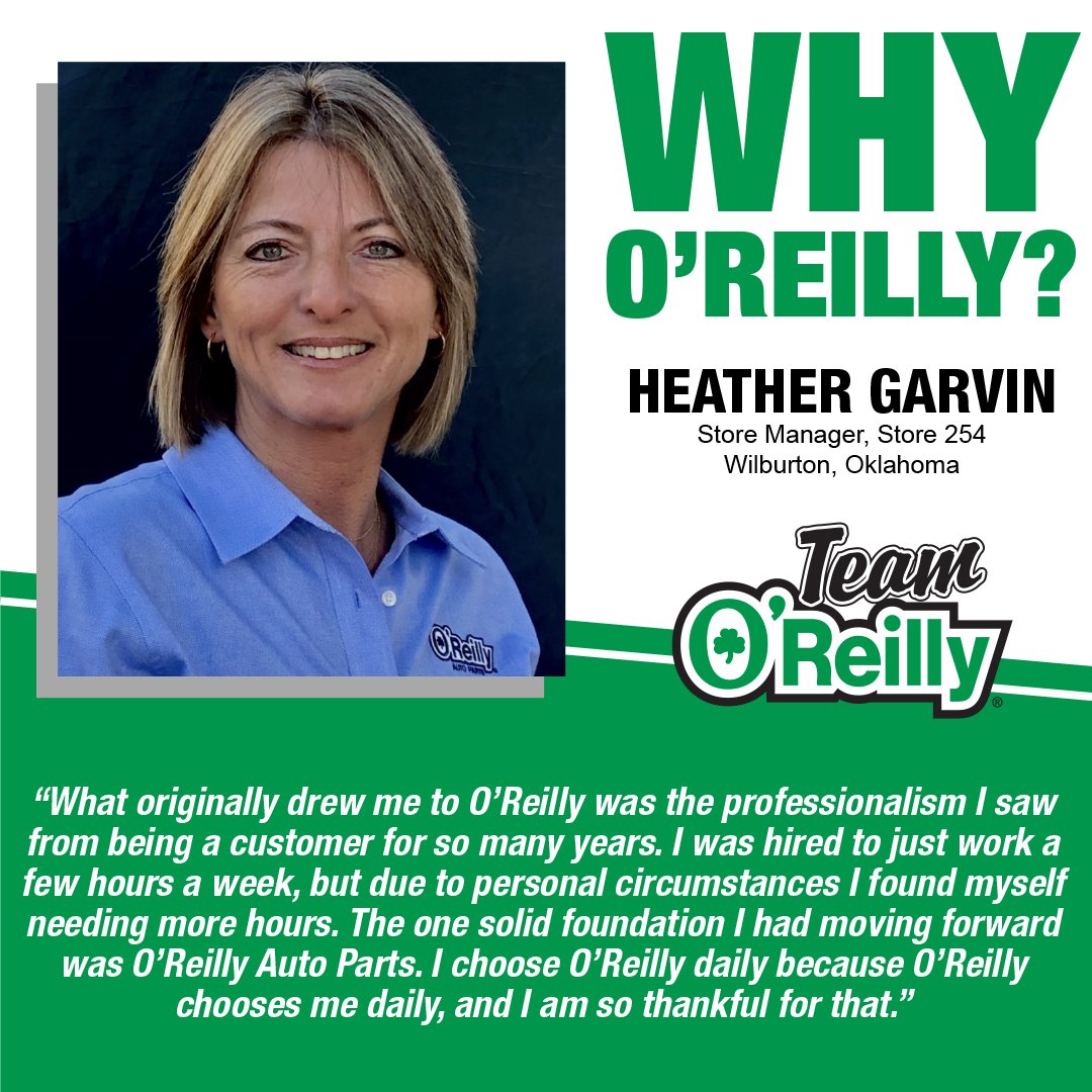 OReillyCareers's tweet photo. Why did Heather Garvin choose O’Reilly? She says it’s because the company was there for her. We are thankful to have Heather as a part of #TeamOReilly! #WhyOReilly https://t.co/pDYCStBJ0d