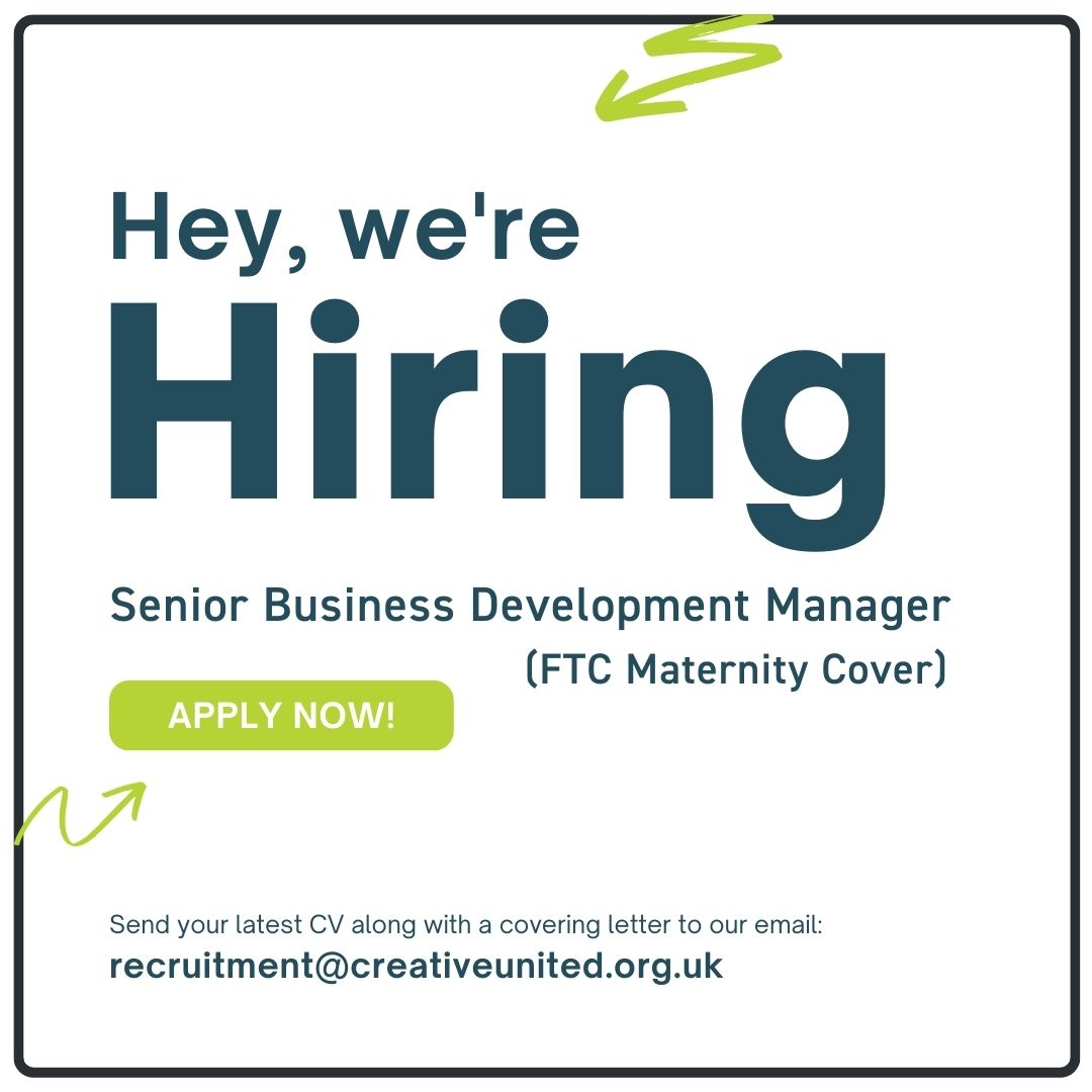 Job Vacancy: Senior Business Development Manager (FTC). We are hiring for maternity cover starting in early June 2024. This hybrid role requires a minimum of 2 days per week in our London office. Apply now: creativeunited.org.uk/job-vacancies/ #NowHiring #BusinessDevelopmentManager