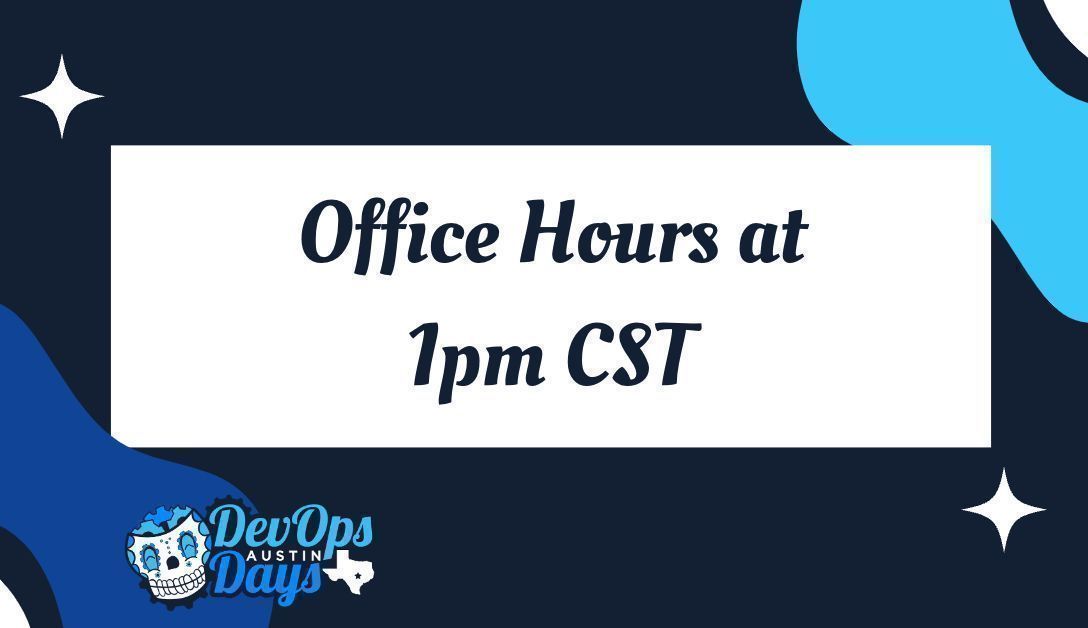 🌟 It's OFFICE HOURS time! 🌟 Come one, come all to our office hours today at 1pm for help fine-tuning your talk. Email austin@devopsdays.org, and we will send you an invite with a conference link to join. Ready to take the stage? 🚀 Go to buff.ly/4b6OkUZ
