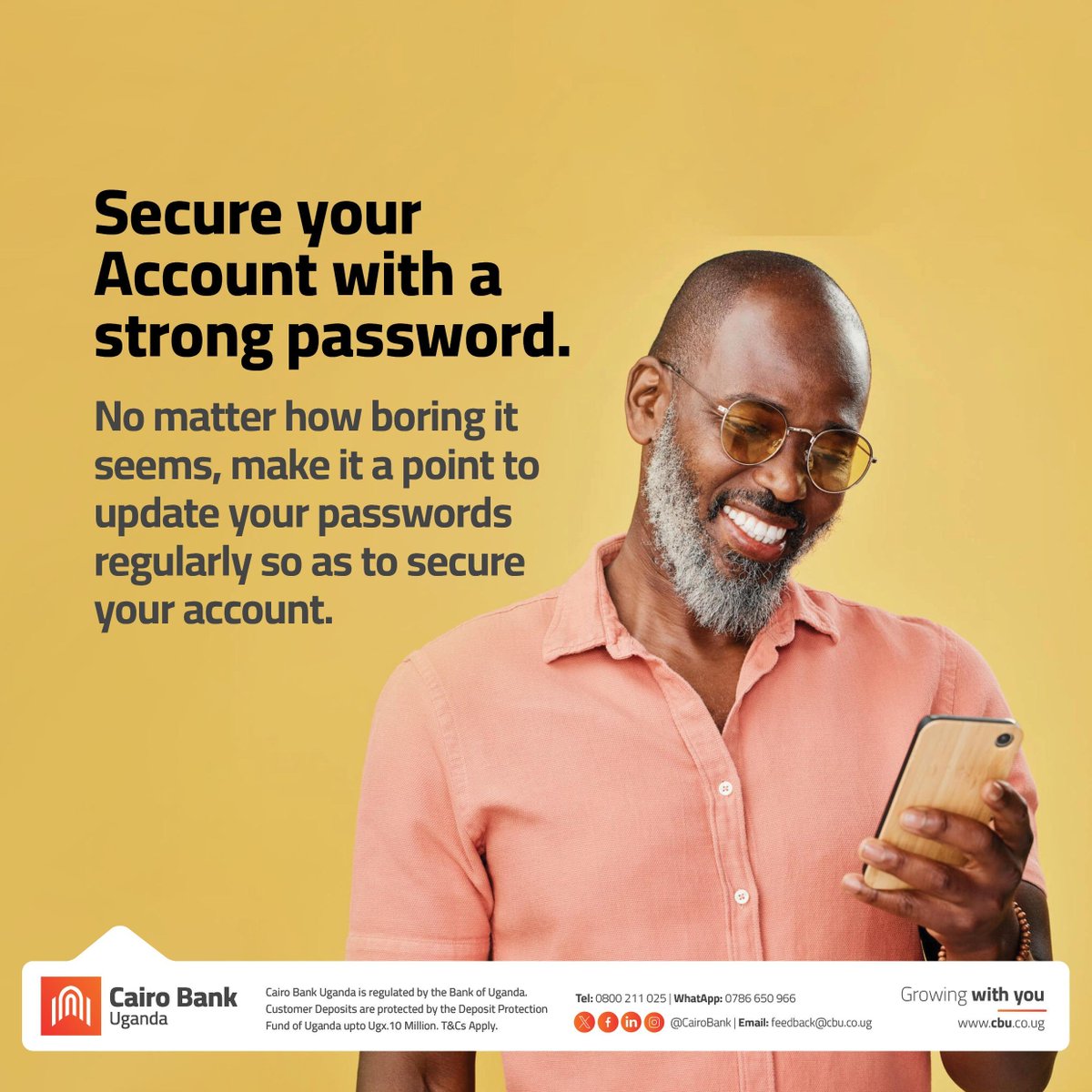 CairoBank's tweet image. No matter how boring it seems, make a point to update your passwords regularly to secure your account. Secure your money!

#PasswordUpdate #MoneySafety #CairoWay #GrowingwithYou