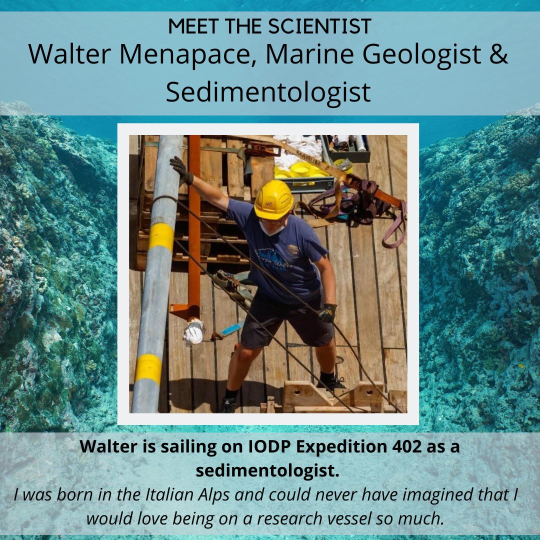 #MeetTheScientist sailing on @TheJR #Exp402, Walter Menapace! Walter is a marine geologist who is sailing as a sedimentologist. Read more about Walter and his research on the site! timescavengers.blog/2024/02/27/wal…