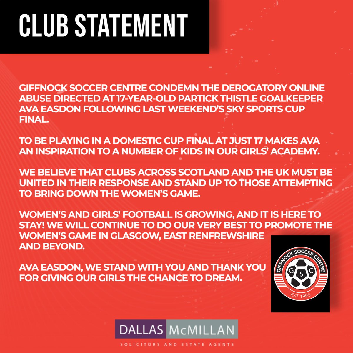 Club Statement🔽 #gscfamily #monthenock