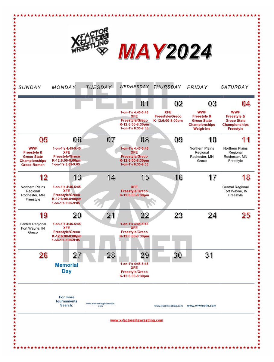 2024 May Practice &amp; Competition calendar #WeArePelotTrained