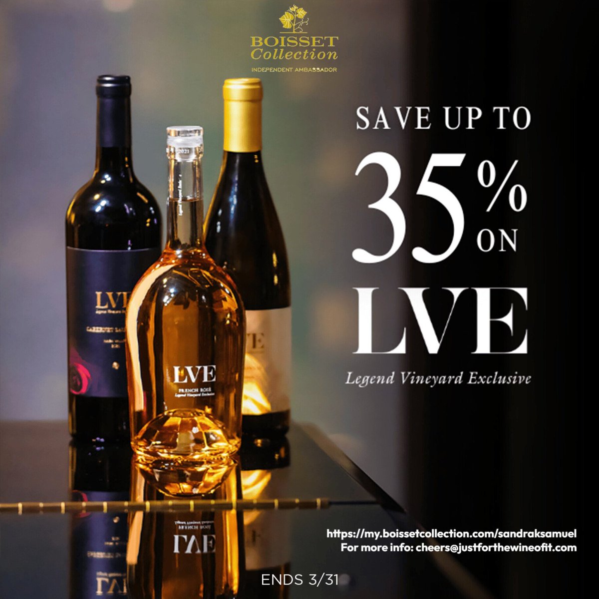 🍷 Hey #winelovers!🎵 Hey <a href="/johnlegend/">John Legend</a>
fans!  
Don't miss this #BoissetCollection limited-time offer to $ave on <a href="/LVE_wines/">LVE Wines</a>
! 🤩  

#lvewines #legendvineyardexclusive #BoissetAmbassador #johnlegendwines
(Ends 3/31. La Vie canned wines excluded. 

🔗 my.boissetcollection.com/sandraksamuel/…