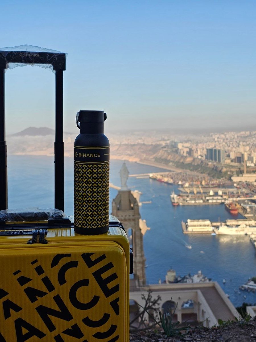 Adventure essentials: #Binance Bottle & Suitcase. Conquering new heights, one peak at a time. 📸: @imedtouil5