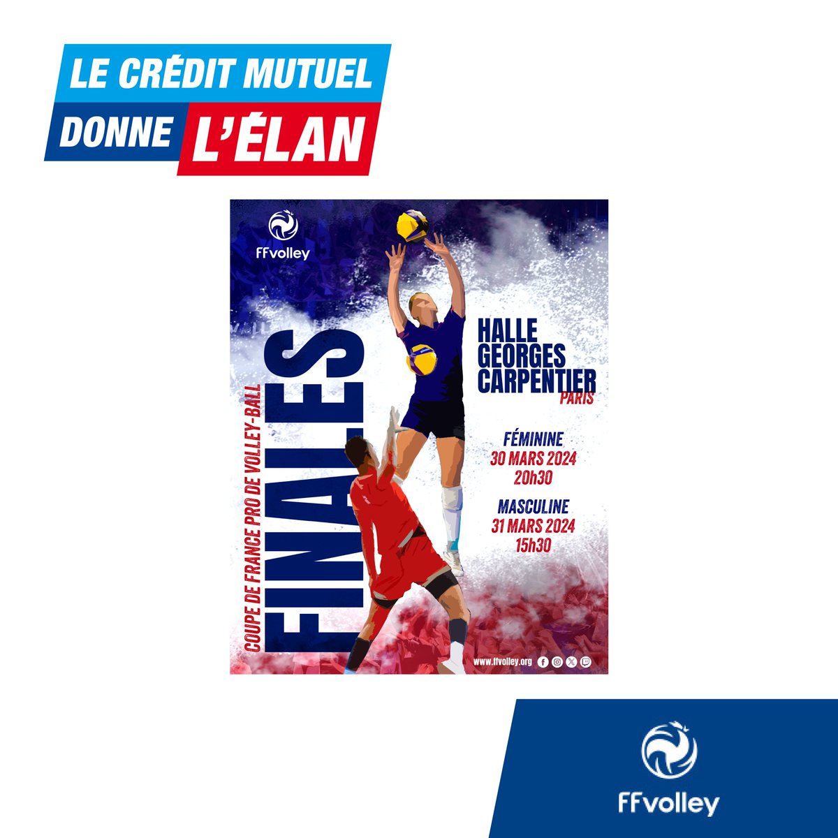 Le @CreditMutuel donne l’élan à la Coupe de France de Volley-Ball 🏐 Rendez-vous ce weekend pour les finales féminine et masculine à la Halle Carpentier de Paris. Tous nos encouragements aux sportifs ! 👏 #volley