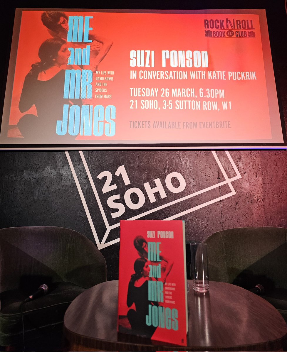 FAB Evening at <a href="/21Soho/">21Soho</a> with <a href="/SuziRonson/">Suzi Ronson</a> talking to <a href="/KatiePuckrik/">Katie Puckrik</a> about her new book 'Me and Mr Jones': Her life with David Bowie &amp; the Spiders from Mars + Marrying Mick! Thanks <a href="/e17RnR_books/">Rock'n'Rollbookclub 📚</a> Lots of <a href="/lustforlife1976/">Lust For Life Tour 2024</a> in the room <a href="/WilcoxTommy/">Tom Wilcox</a> <a href="/GlenMatlock/">Glen Matlock</a> James Stevenson et all! 😎