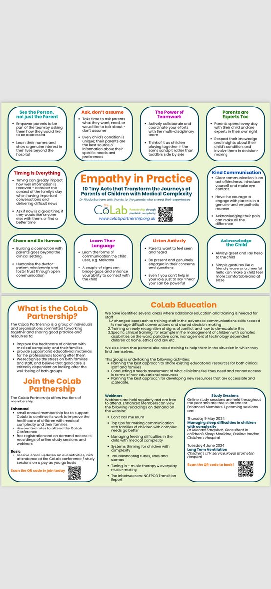 Sharing good practice at #RCPCH24 Learn from the experience of parents caring for children with medical complexity. If you haven’t already…join CoLab! Study afternoons incoming! Sign up!