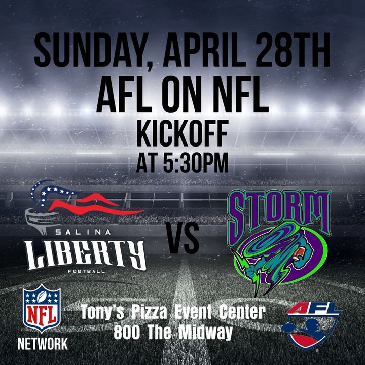 🚨 ONE MONTH AWAY FROM SALINA LIBERTY SEASON OPENER!  🚨 Calling on all Salina Liberty  fans to #PacktheTPEC on 4/28 at 5:30pm against the Southwest Kansas Storm. This game will be televised on the NFL network!  Come support your local AFL team! 📣 bit.ly/TPEC2024