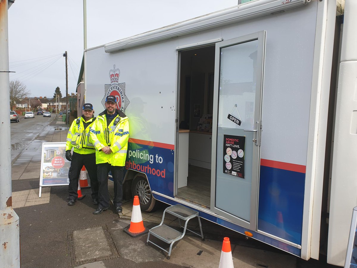PCSO's Yetton & Grainger are braving the rain today, in the Community Bus @ The Cornerstone Centre, Severn Rd, Whaddon. We are speaking to the local Community about issues in the area and working together to tackle these issues. Come along and say Hi. #Communityengagement #team1