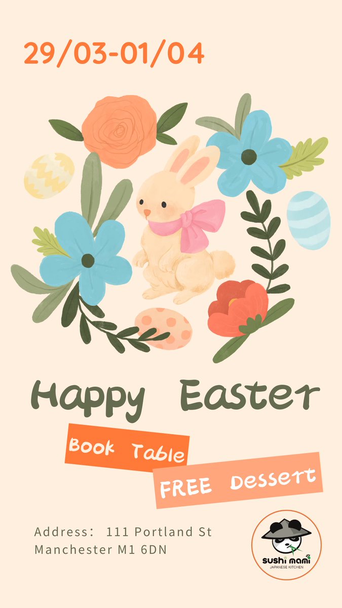 SushiMami_MCR's tweet image. 🐰Hop into Sushi Mami this Easter weekend (29/03-01/04) for a treat that's sweeter than chocolate eggs! 🐣🍫 BOOK YOUR TABLE now and indulge in a FREE Easter Dessert with your meal🍮. Limited offer, unlimited delight! ✨

#SushiMami #Easter #SweetSpring