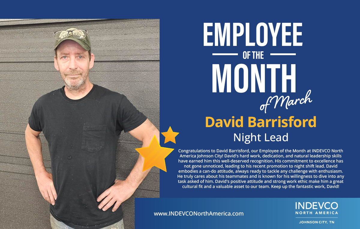Indevcona's tweet photo. 🎉 Employee Spotlight: David Barrisford, our Employee of the Month at INDEVCO North America Johnson City! 
David's hard work, dedication, and natural leadership skills have earned him this well-deserved recognition. 
#EmployeeOfTheMonth #INDEVCOProud #INDEVCONorthAmerica 🌟 https://t.co/AgWlQdZI0X