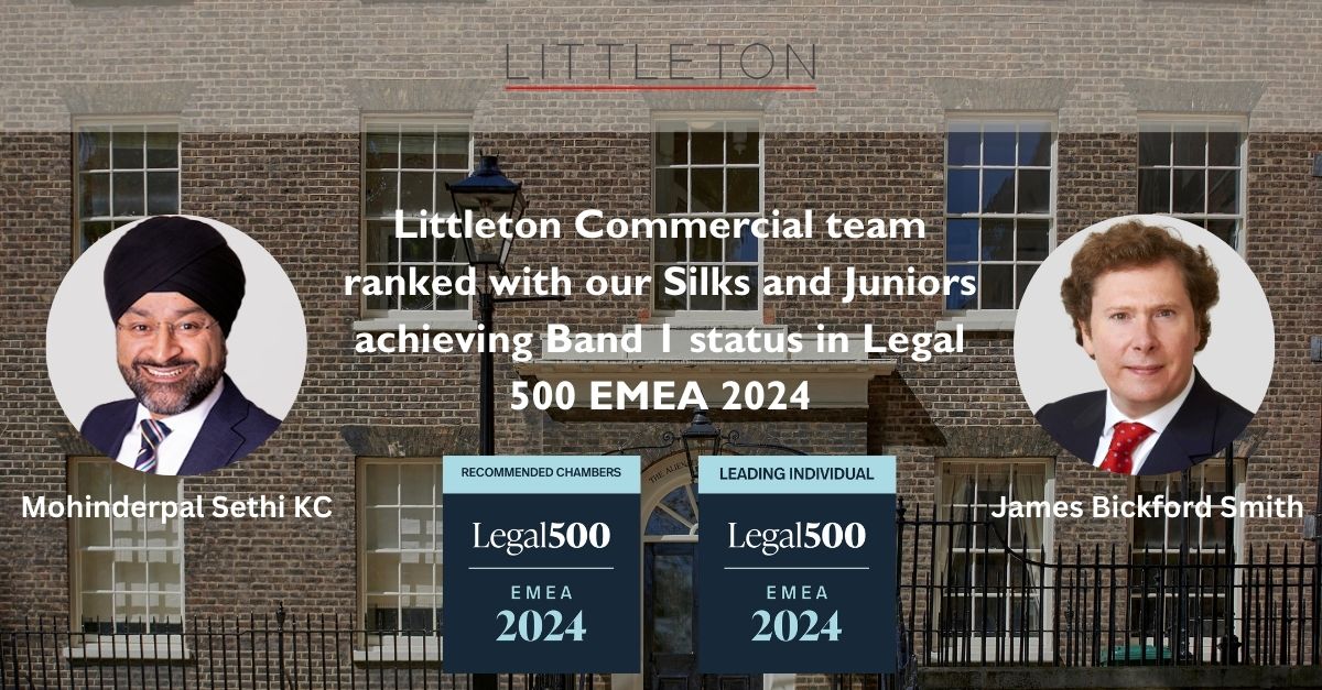We are delighted to announce that we have achieved a Commercial set ranking in the Legal 500 EMEA 2024, as well as Band 1 rankings for <a href="/MoSethiKC/">Mohinderpal Sethi K.C.</a> and James Bickford Smith.

littletonchambers.com/littleton-comm…

#Legal500 #Legal500EMEA #LittletonChambers