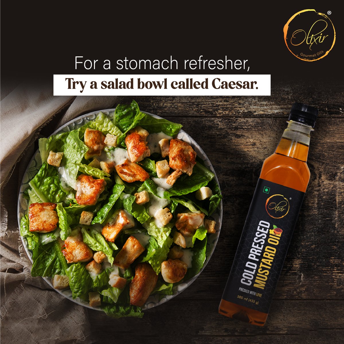 OlixirOils's tweet image. Take a bowl and add romaine lettuce, shredded Parmesan cheese, and Crisp Croutons, drizzle a few drops of Mustard Oil and enjoy the rich taste of Caesar Salad.

#olixir #olixiroils #coldpressedoils #healthyoil #healthyliving #healthyfood #salad #MustardOil