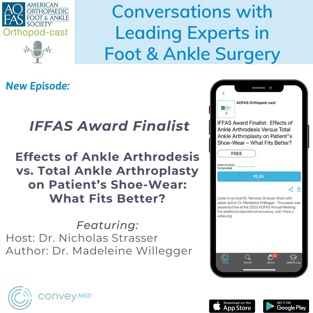 New @AOFAS Orthopodcast episode! Host dr_nls chats with IFFAS Award Finalist Dr. Madeleine Willegger on research presented at the 2023 Annual Meeting. #Orthotwitter #MedEd Listen now: share.conveymd.com/HzEho6zcTepyxk…
