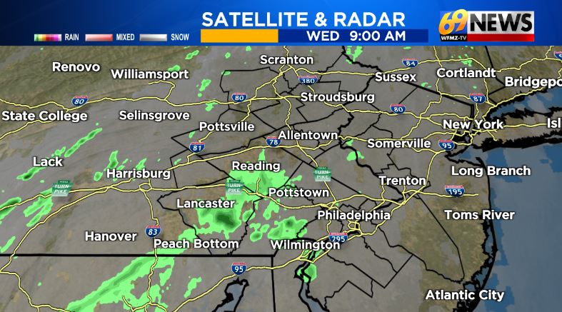 9am: snapshot of radar this morning features a few spotty showers and areas of drizzle. More showers and even a light rain at times will slide through later today and tonight. #pawc #njwx