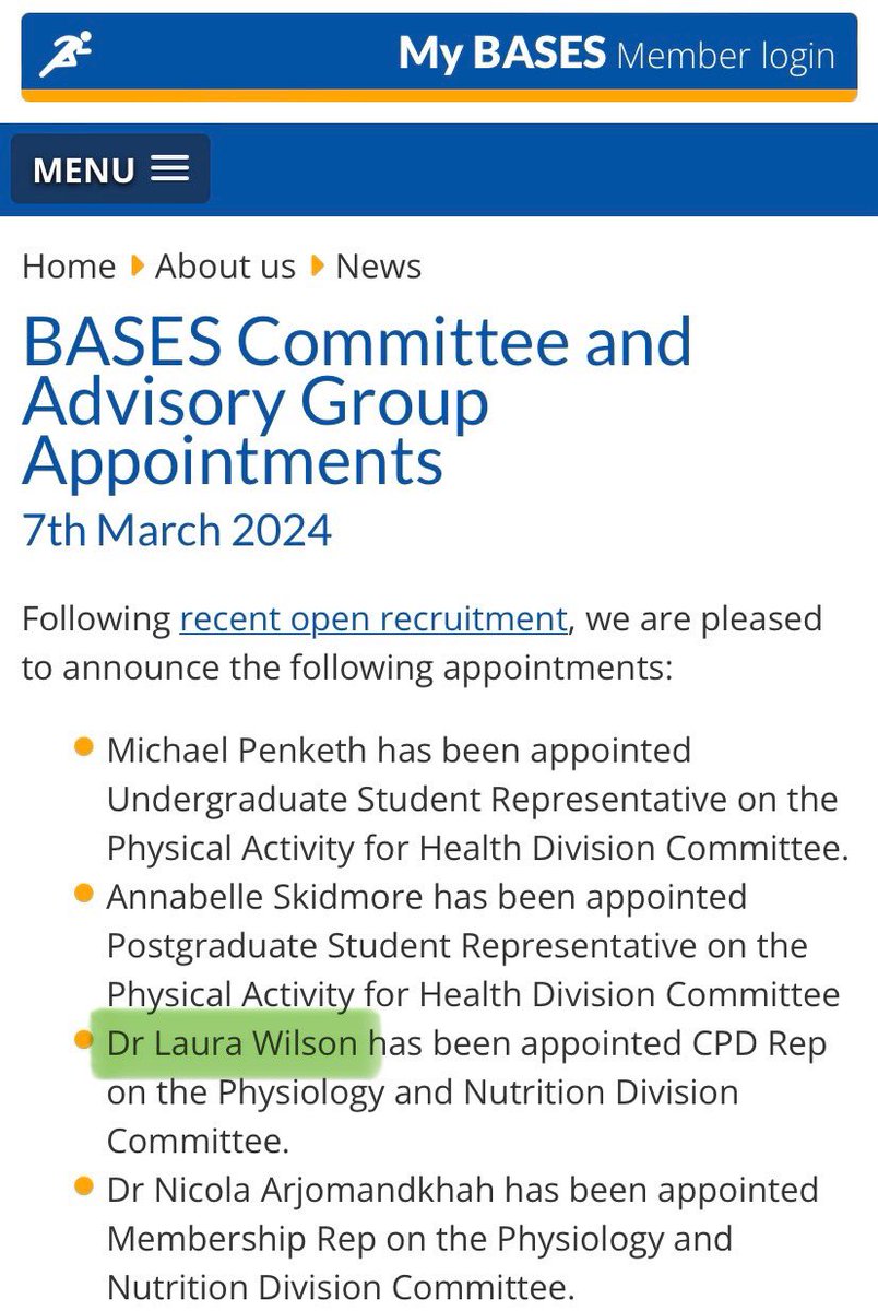 Really pleased to share that I have been appointed as the new CPD representative on the @basesuk #Physiology and #Nutrition Division Committee. I am looking forward to this new challenge, and am excited to contribute to CPD provision for fellow #Sport and #Exercise scientists 🎉
