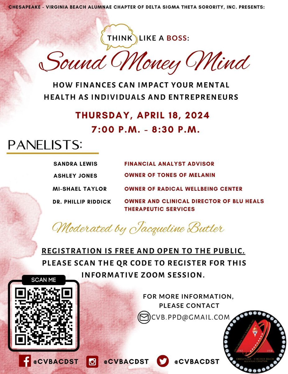 CVBACDST's tweet photo. Think Like a Boss: Sound Money Mind
Step into empowerment with us as we dive into the next installment of our Think Like a Boss Series: Sound Mind Money!
🔗 https://t.co/NJOuKYy2Lh
#CVBAC | #DST1913 | #SensationalSAR | #ThinkLikeABoss https://t.co/YuVSbfPYSF