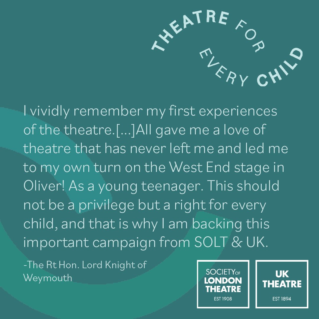 🎭Theatre became a lifelong passion for @LordJimKnight after his first experiences, from Sondheim's 'A Little Night Music' to school trips and drama tours. That's why he supports our calls for universal access to theatre for children on #WorldTheatreDay. #TheatreForEveryChild