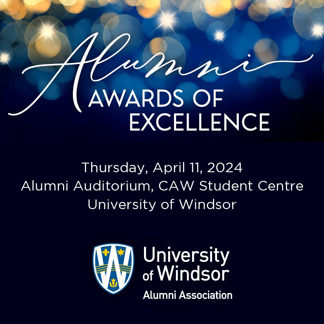 Join us on Apr. 11 for the Annual Alumni Awards of Excellence ceremony where we’ll honour 6 amazing alumni in the Alumni Award of Merit, Alumni Ambassador and Alumni Odyssey categories. 🔗 More info and to register: uwindsor.ca/alumni/alumni-…