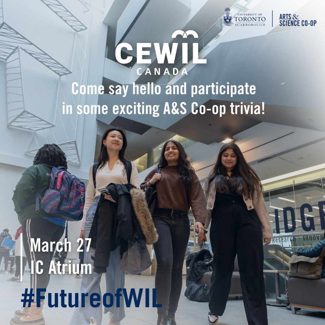 Happy National Day of WIL everyone! Head over to the IC Vestibule today for some exciting A&S Co-op trivia with the Peer Mentors! Participate and you’ll be rewarded with a delightful treat—cupcakes and snacks!

#FutureofWIL #CEWIL2024 #CEWILis50 #CEWIL #WILmonth #WIL #UOFT #UTSC