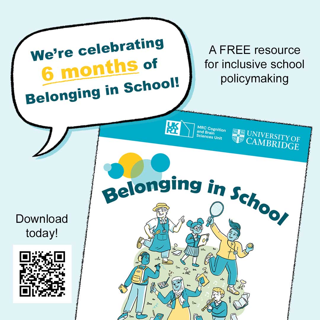 6 months ago we launched Belonging in School, a toolkit of strategies for developing, implementing, and measuring inclusive policies in mainstream primary schools—focused on what schools can do now, with limited resources. Download it now: inclusion.mrc-cbu.cam.ac.uk