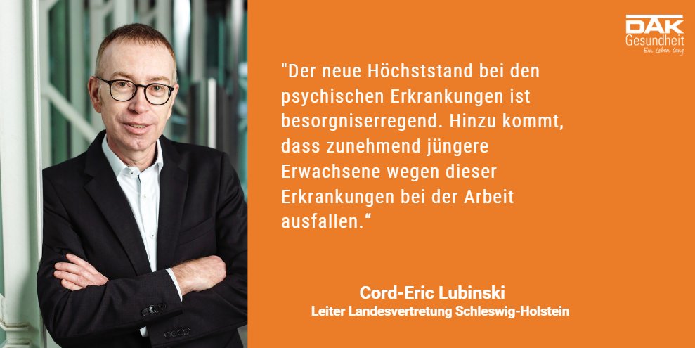 #SchleswigHolstein: Psychische Erkrankungen auf Höchststand. DAK-Landeschef @ce_lubinski findet Höchststand bei den psychischen Erkrankungen ist besorgniserregend. Mehr Info hier: dak.de/presse/landest…