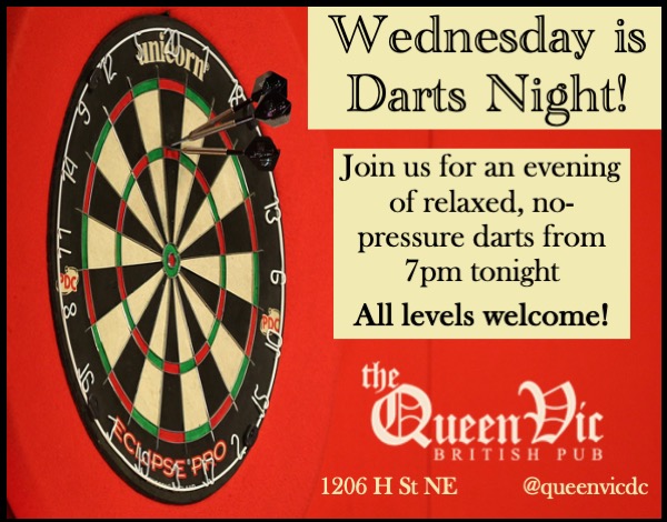 queenvicdc's tweet photo. Come on by tonight (and every Wednesday) to play some darts on the back patio #dartsdc https://t.co/VCDSGVX1kc