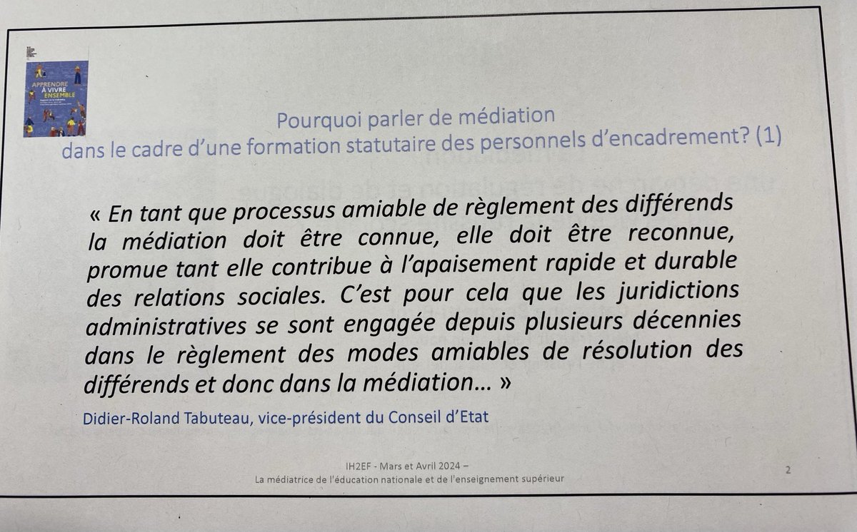 La médiatrice de l’éducation nationale et de l’enseignement supérieur intervient à l’⁦@Ih2ef⁩ devant la promotion Colette Besson. Mieux se connaître pour mieux agir ensemble au service de la réussite scolaire. ⁦@CTorossian_Off⁩ ⁦@DOUMENCG⁩ ⁦@Becket6⁩