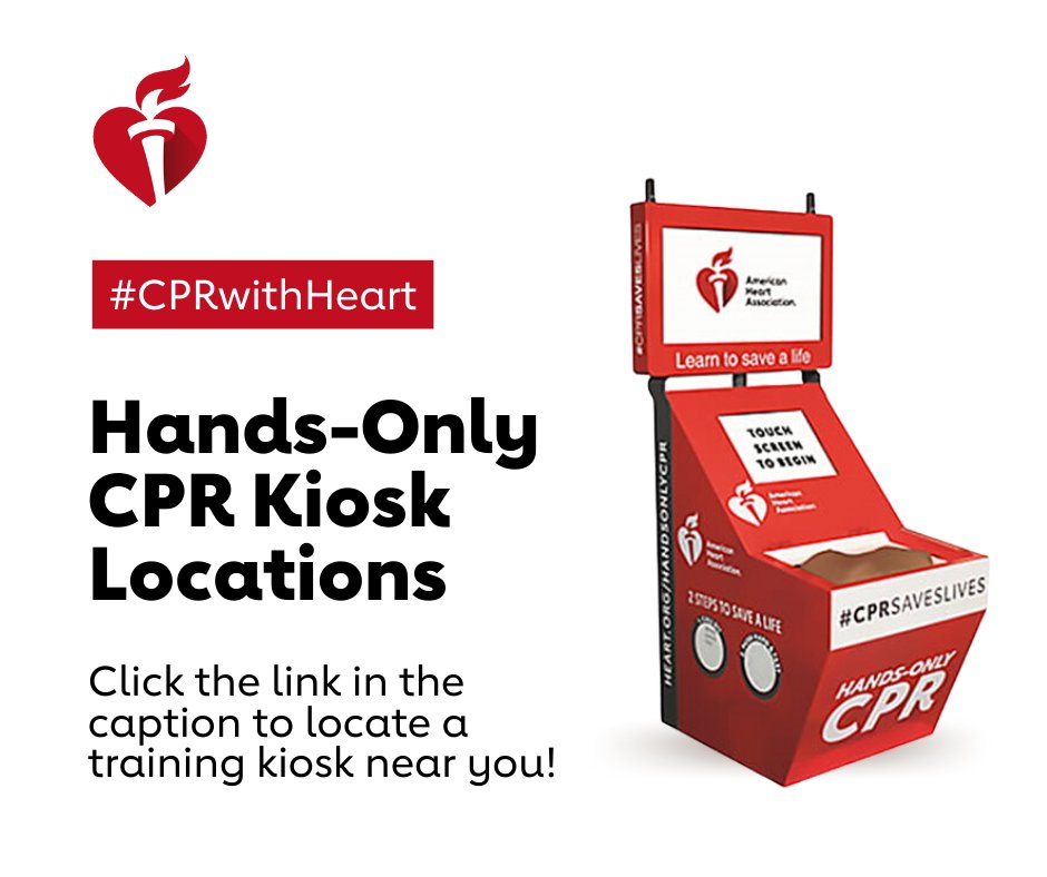 Traveling soon? ✈️ See if one of our Hands-Only CPR Kiosk will be there waiting for you! Learn more: spr.ly/6011ZXa8h #CPRwithHeart